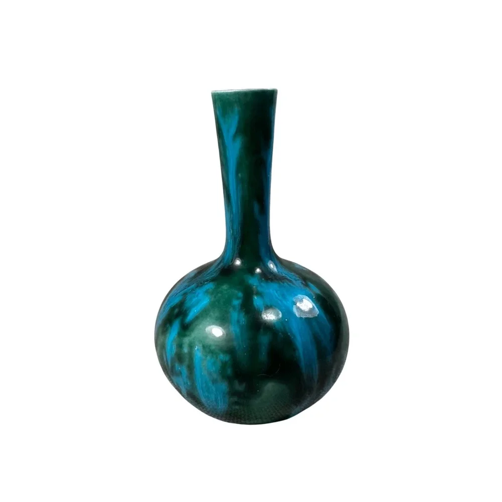 Harden Rosen Studio Pottery Bud Vase Blue Green Drip Glaze Handcrafted 5.75